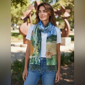 VAN GOGH Plain Near Auvers 100% Silk Large Double Sided Scarf Approx 72x20